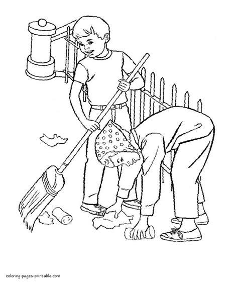 cleaning debris   house coloring page coloring pages