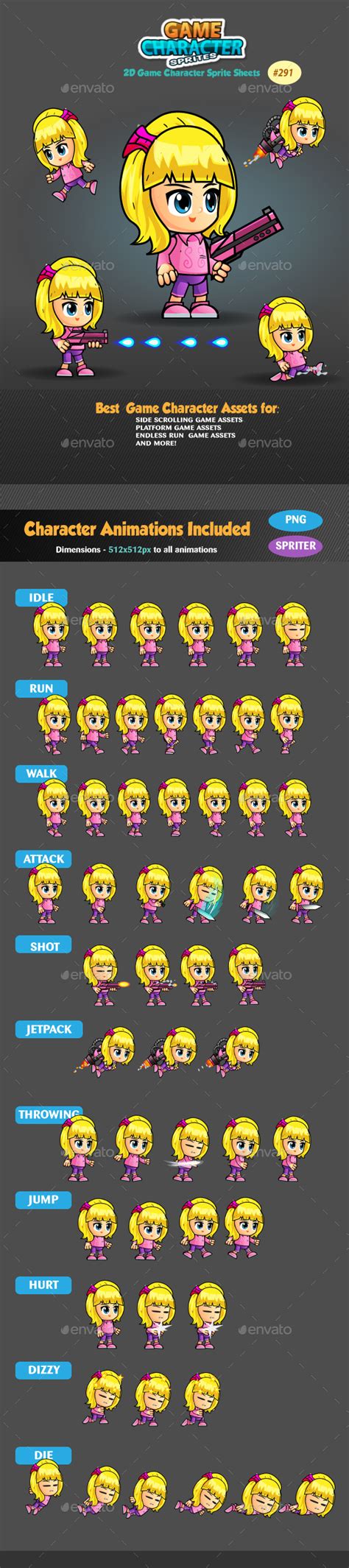 2d game character sprites 291 by pasilan graphicriver