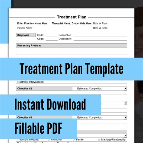 treatment plan template  mental health  printablex