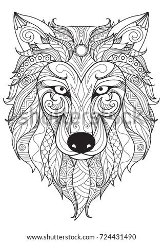 detail zentangle wolf coloring pagetattoo  varastovektori