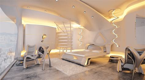 futuristic hotel room interior design day light futuristic bedroom