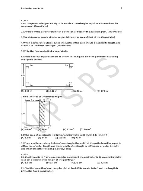 cbse class  maths worksheet perimeter  area