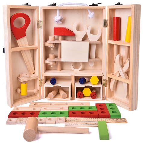 fun  toys  pcs wooden tool box set kids kits boy gift