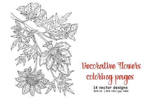 decorative flowers coloring pages  elen lane thehungryjpeg