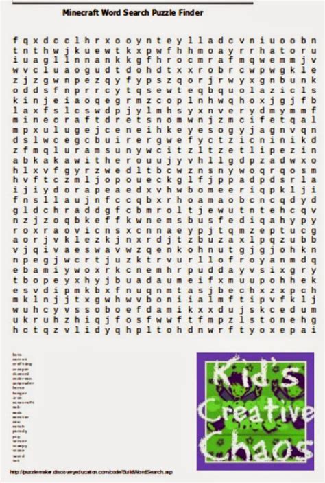 minecraft  printables word search finder kids creative chaos