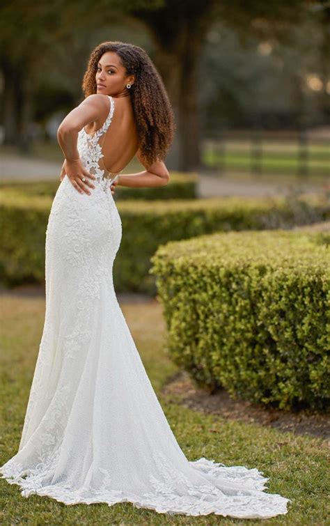 sleeveless scoop neck fit and flare beaded lace wedding dress