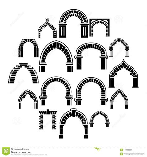 arch types icons set simple style stock vector illustration