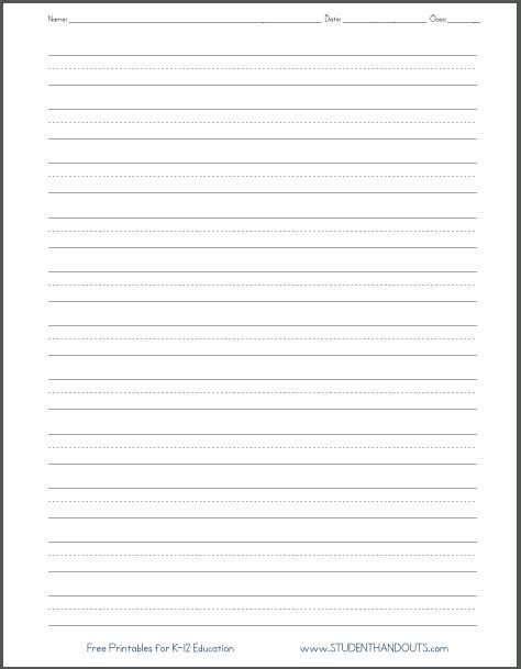 blank lined paper handwriting practice worksheet student handouts
