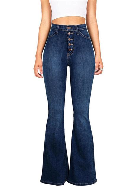lallc women s skinny flare denim jeans high waist pants bell bottom