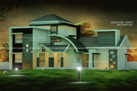 Beautiful Duplex House Front Elevation On Modern Roof Design