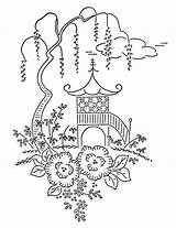 Oriental Coloring Japan Asian Japanese Embroidery sketch template