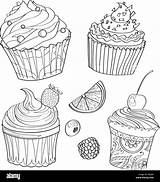 Bakery Coloring Book Cake Cafe Alamy Sweet Pattern Set Vector sketch template