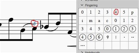 positioning of fingering numbers musescore