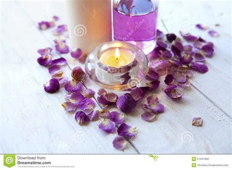spa setting candle pink rose health  beauty care stock image