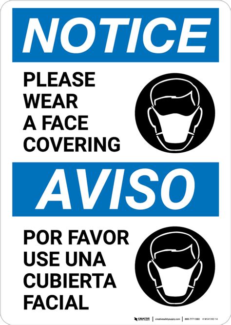 notice  wear  face covering bilingual  icon portrait wall