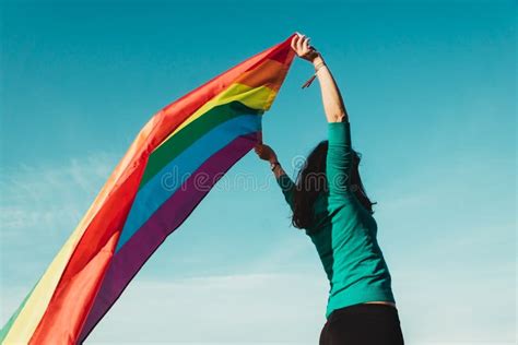 Unrecognizable Girl With Gay Pride Flag Stock Image Image Of Colors