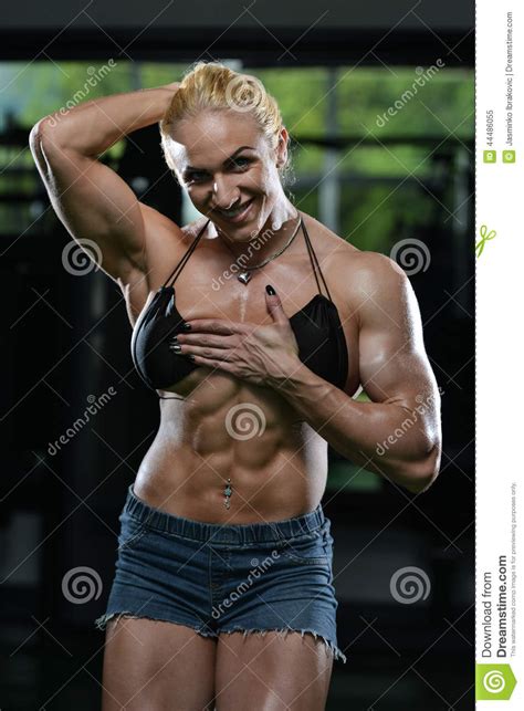 Woman Bodybuilder Showing Abs Stock Image Image Of