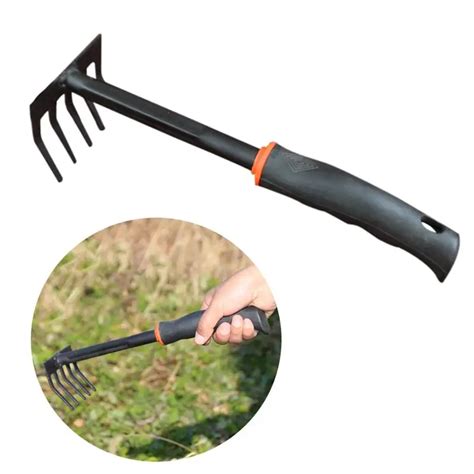pc small garden steel mini rake rubber handle short firm grip  prong claw rake cultivator