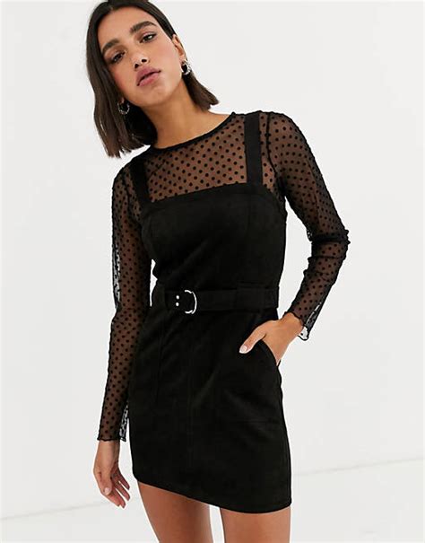bershka mini jurk met riem  zwart asos