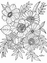 Coloring Print Pages Flower Printable Botanicals Botanical Adult Floral Giclee Kcdoodleart Book Choose Board sketch template