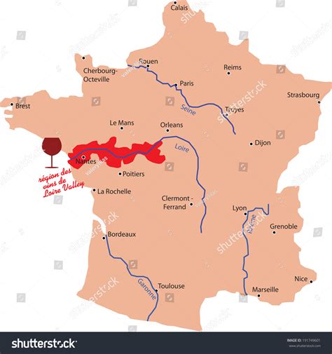 map wine region loire valley france stock vector  shutterstock