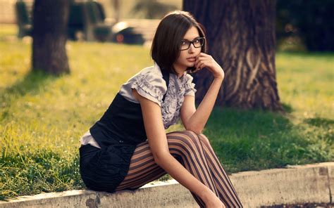 brunette glasses women striped leggings wallpapers hd desktop and mobile backgrounds