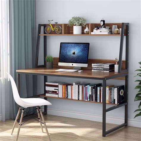 tribesigns computer desk  hutch  bookshelf  inches home office desk  space saving