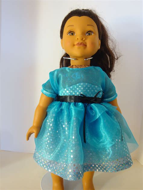 Fits 18 American Girl Doll Turquoise Sparkly Dress Of Satin And Tulle