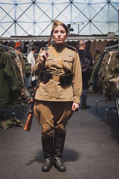 Woman In Vintage Russian Uniform At Militalia In Milan