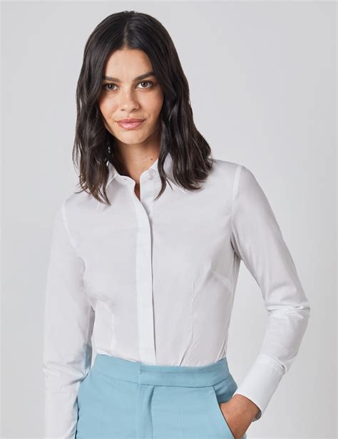 Cotton Stretch Plain Women S Fitted Shirt With Concealed