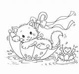 Cat Coloring Kids Pages Kitty Umbrella Frog Activities Spring Printable Colouring Frogs Cats Precious Kittens Adult Print Moments Cute Activity sketch template