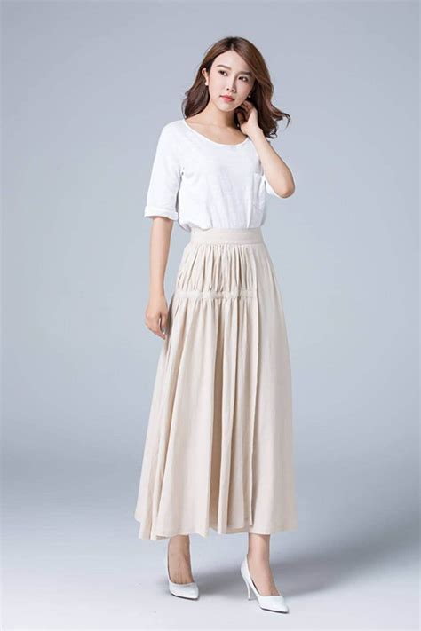 beige linen skirt maxi tiered skirt asymmetrical skirt fit etsy