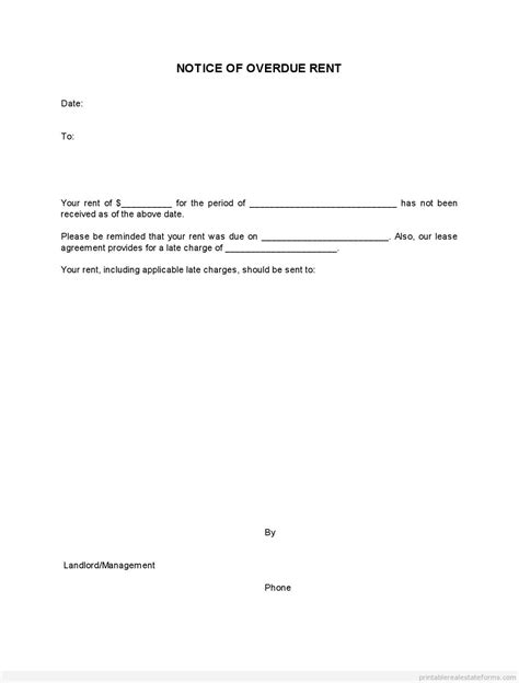 printable late rent notice template  word