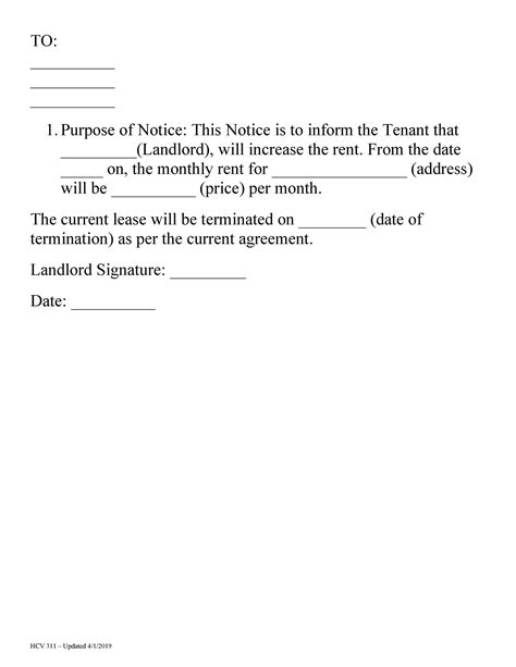 day notice rent increase template