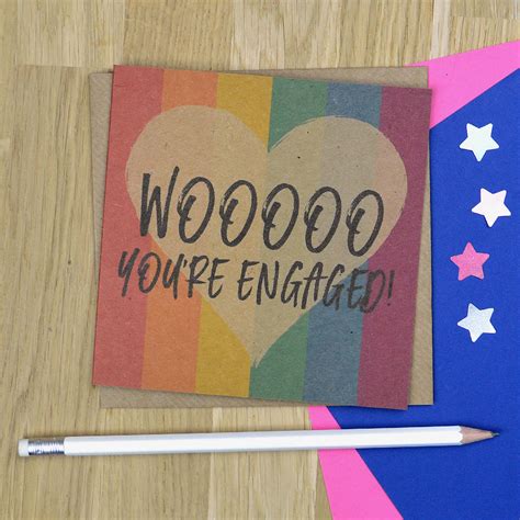 same sex couple engagement card by pink and turquoise