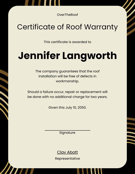 roofing warranty certificate  pages illustrator psd word