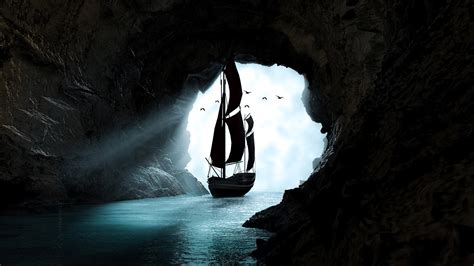 boat sailing through a cave hd wallpaper 4k ultra hd hd wallpaper