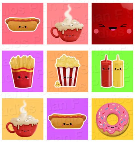 plain kawaii junk foodies digital collage sheet   etsy