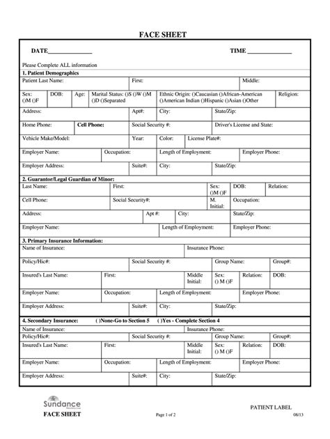 Face Sheet Fill Online Printable Fillable Blank Pdffiller