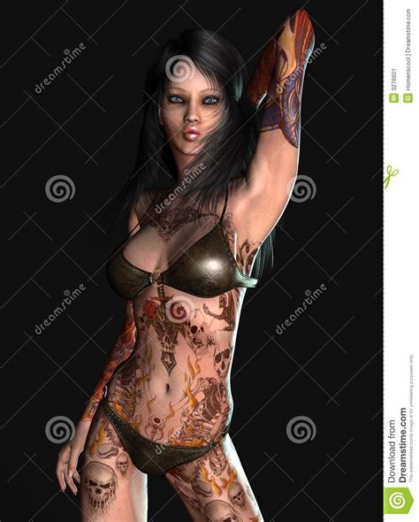 Bikini Girl With Tattoos Stock Illustration Illustration