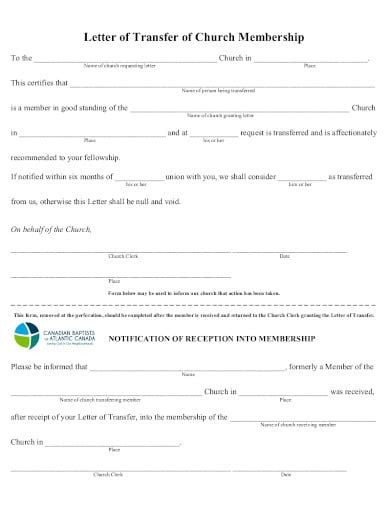 church transfer letter templates