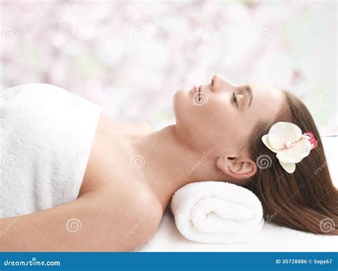happy lady relaxing  massage salon stock photo image  beauty