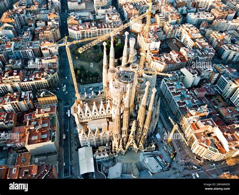 sagrada familia cathedral  antoni gaudi aerial view barcelona catalonia spain  expiatory