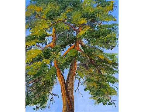 pine tree painting original art tree  life painting  etsy