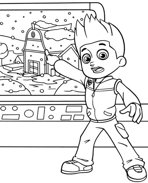 paw patrol ryder vehicle robodog rubble  sketch coloring page