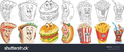 cartoon fast food collection coloring pages  colorful designs