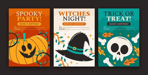 vector flat halloween birthday cards collection