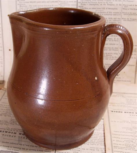antique brown glaze pitcher pottery jug country  madampickay