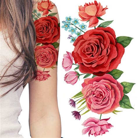 buy weekend tattoos roses red pink flowers realistic sexy adult women s