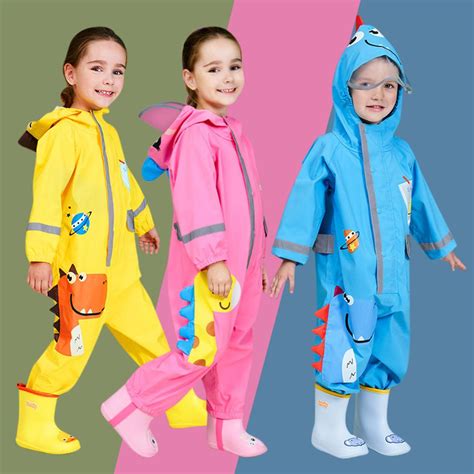 children  rain suit cute boys cartoon rain jacket camo waterproof pu coated durable